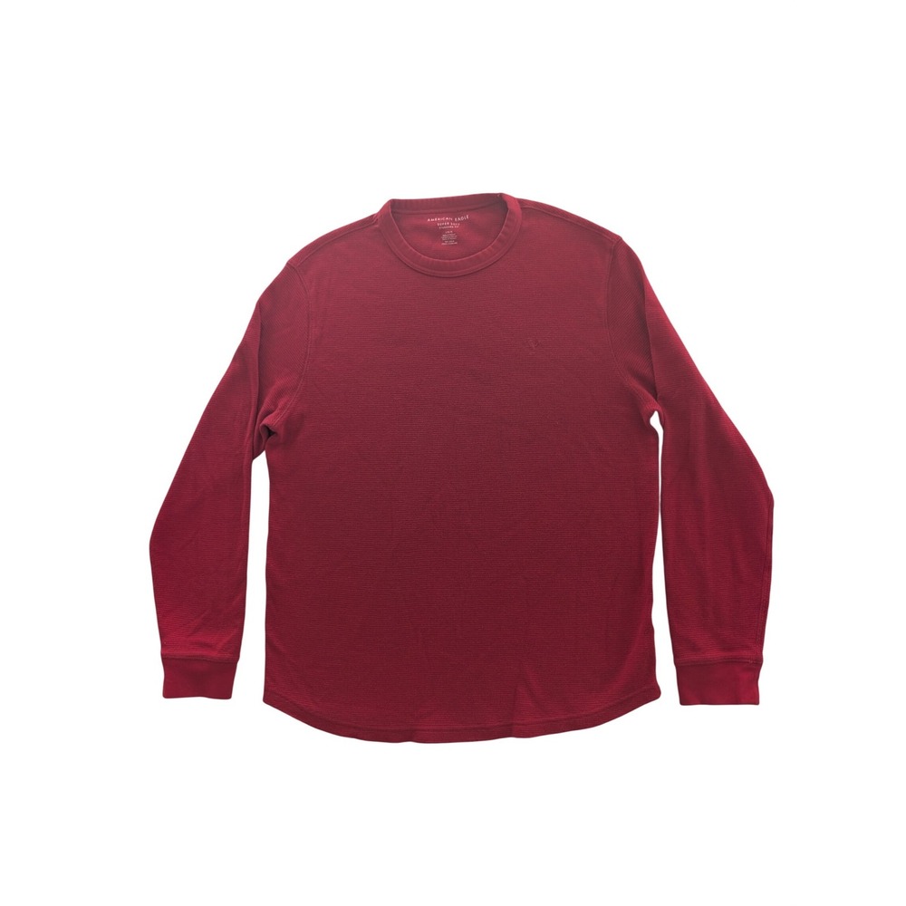American Eagle Mens Large Red Super Soft Waffle Knit Thermal Shirt Standard Fit
